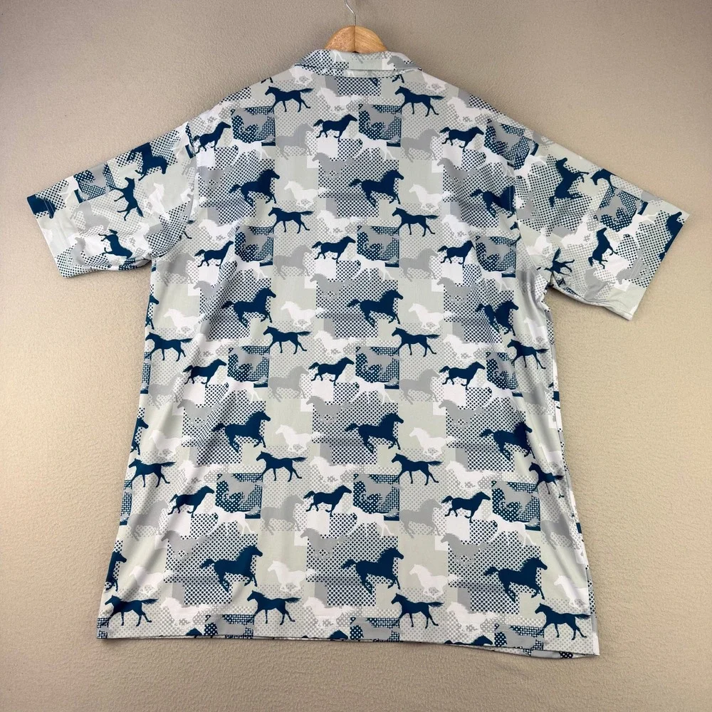 Waggle Kentucky Golf‎ Polo Shirt Mens 2XL Horse Print Performance Blue/White - Picture 5 of 9